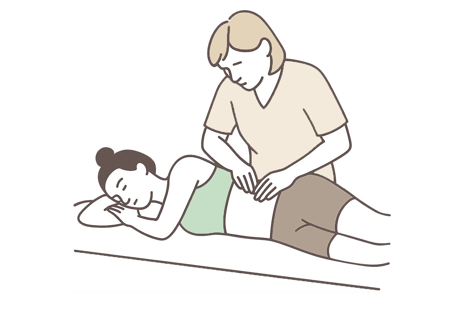 First aid illustration: a person performing chest compressions on an unconscious person lying on a mat to the side for CPR training or emergency care