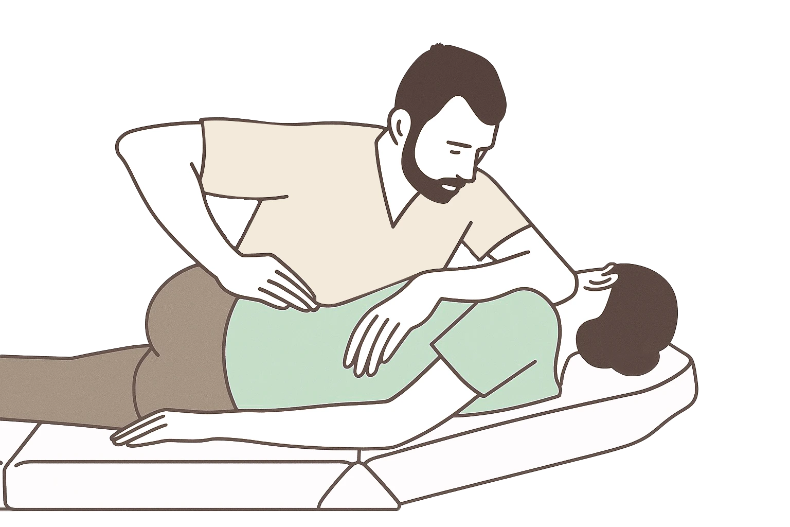 Man performs chest compressions on a person lying on their back (CPR) in a first-aid scenario.